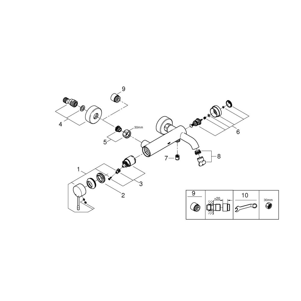 Смеситель для ванны GROHE Essence, хром (33624001)