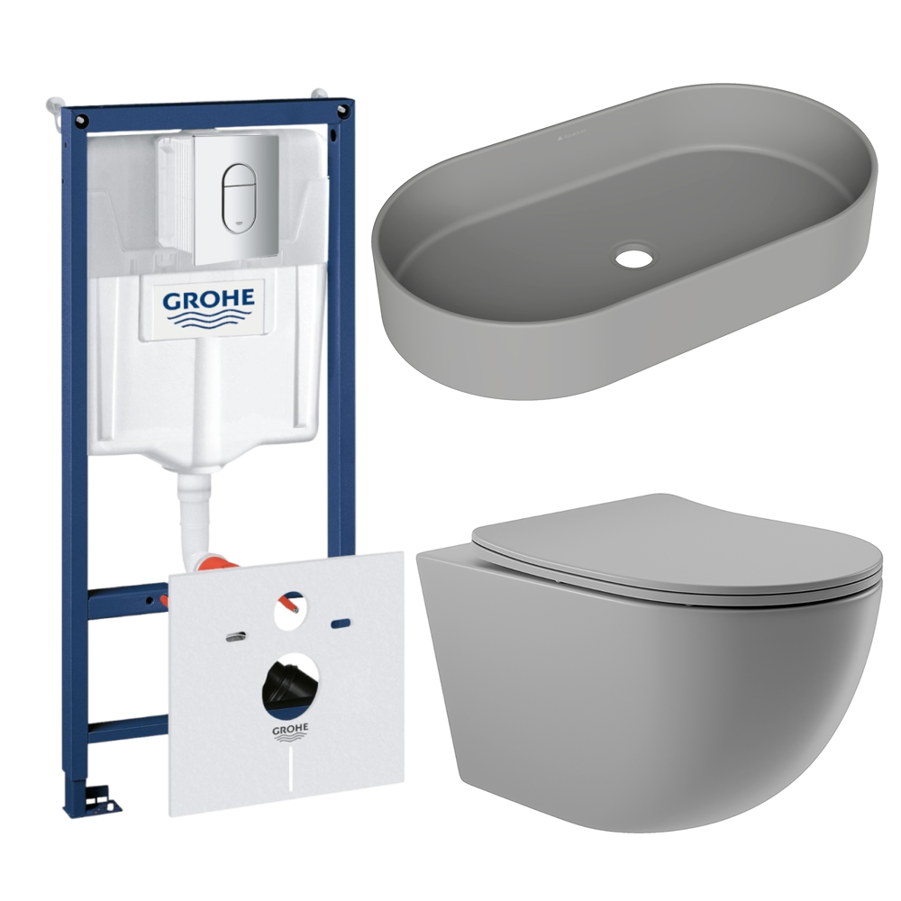 Комплект инсталляции GROHE Rapid SL NW0145/S с унитазом Aqueduto OVO OVOT2130 и раковиной Aqueduto ESPIRAL ESP0230 (NW0631)