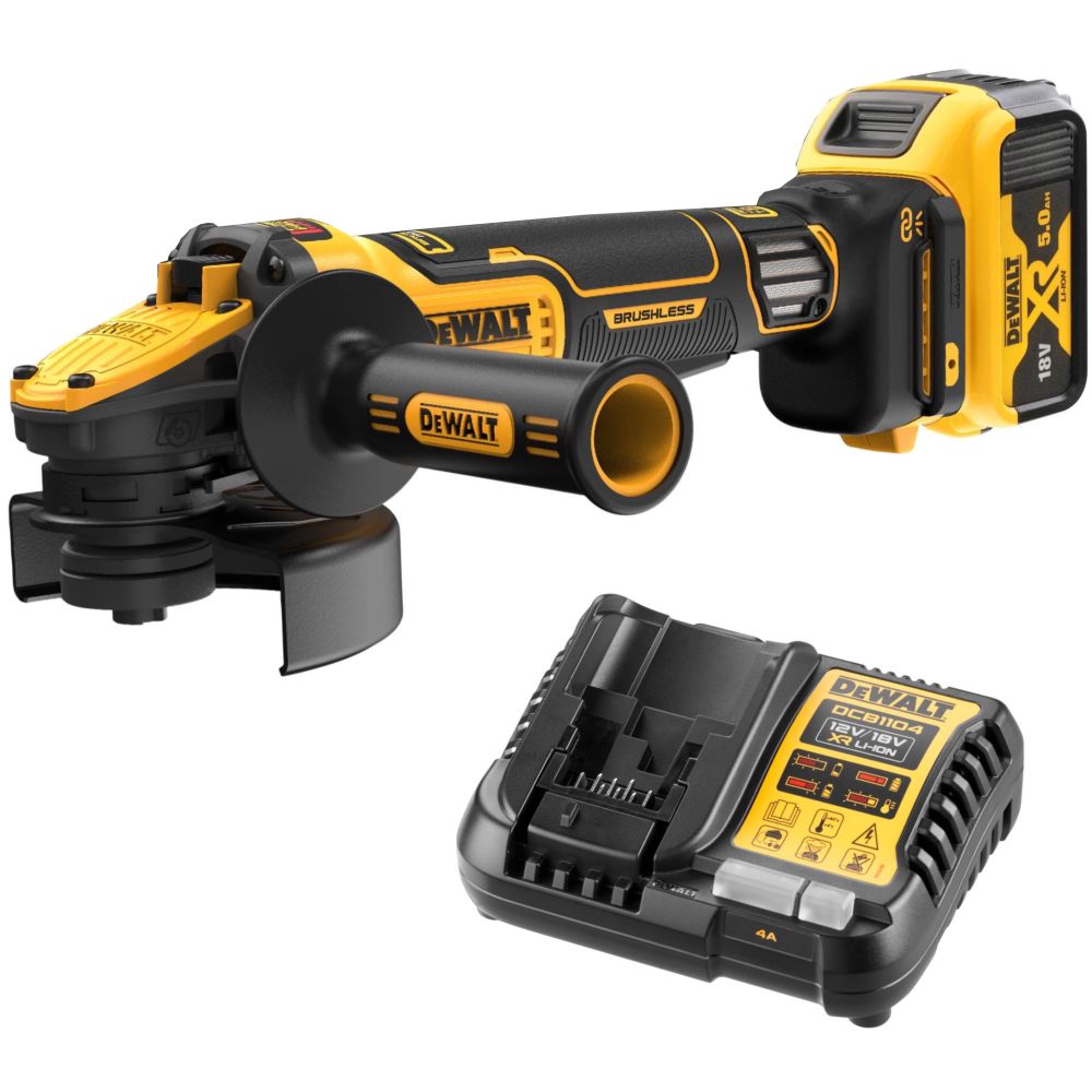 Аккумуляторная угловая шлифмашина DEWALT DCG416VSP1, 18 В, 125 мм, 9000 об/мин, с АКБ 5 Ач и ЗУ (DCG416VSP1N-XJ)