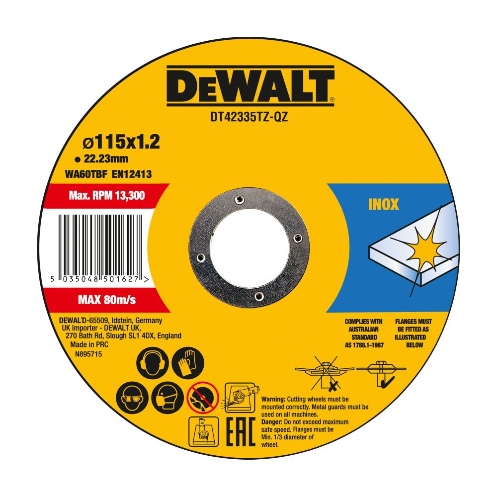 Диск отрезной DEWALT DT42335TZ, по металлу, 115х22.23х1.2 мм, 10 шт. (DT42335TZ-QZ)