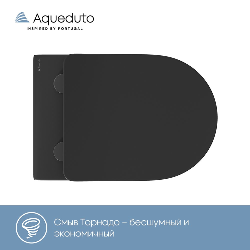 Унитаз подвесной Aqueduto OVO 525*360 безободковый, сиденье с микролифтом, черный матовый (OVOT2140)