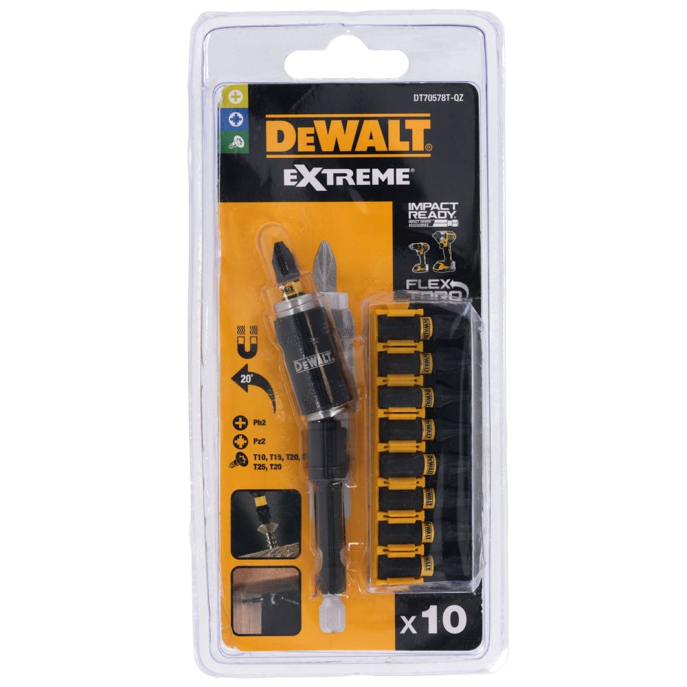 Набор бит DEWALTPH2,PZ2,T10,T15,T20,T25,T30, 25 мм HEX, 10 шт. (DT70578T-QZ)