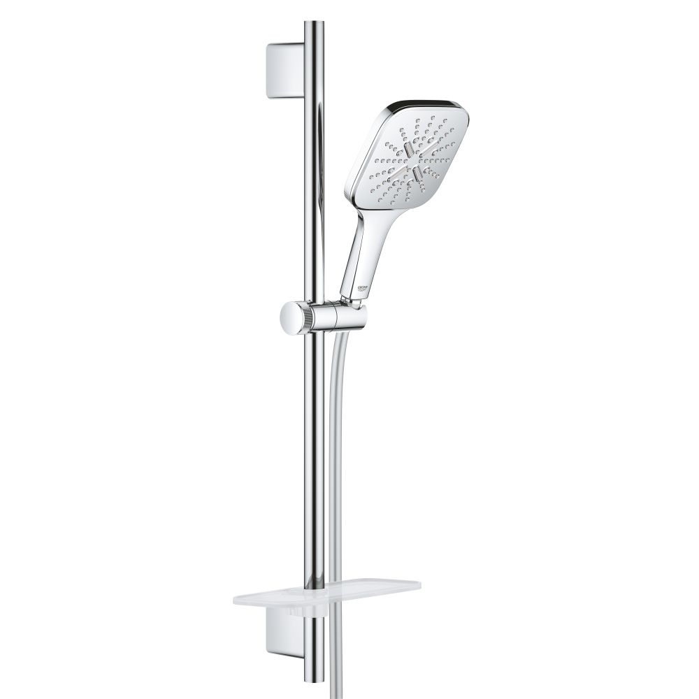 Душевой гарнитур GROHE Rainshower SmartActive 130 Cube с мыльницей, 3 режима струи, душевая штанга 600 мм, 9,5 л/мин, хром (26584000)