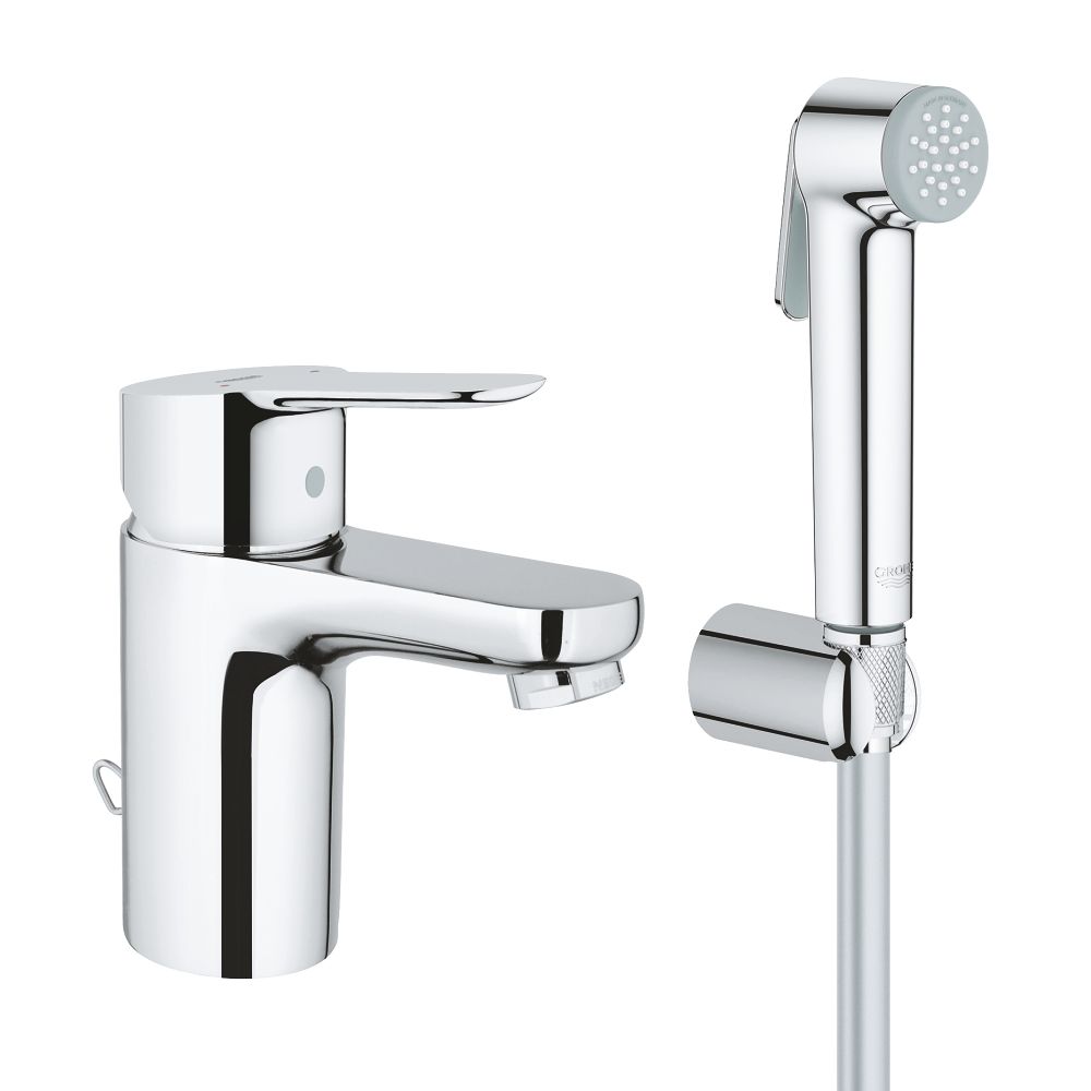 Смеситель для раковины GROHE BauEdge с цепочкой и гигиеническим душем, S-Size, хром (23757000)