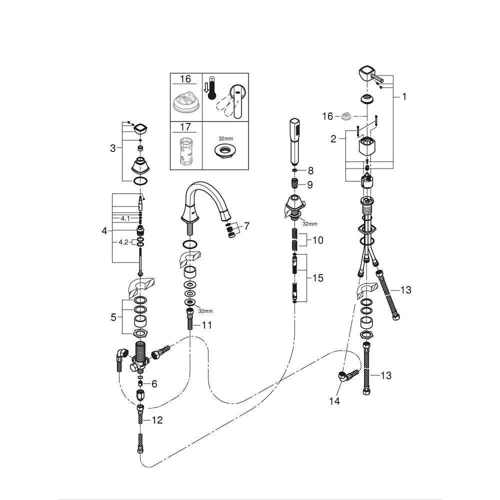 Смеситель для ванны GROHE Grandera на 4 отверстия, хром (19936000)