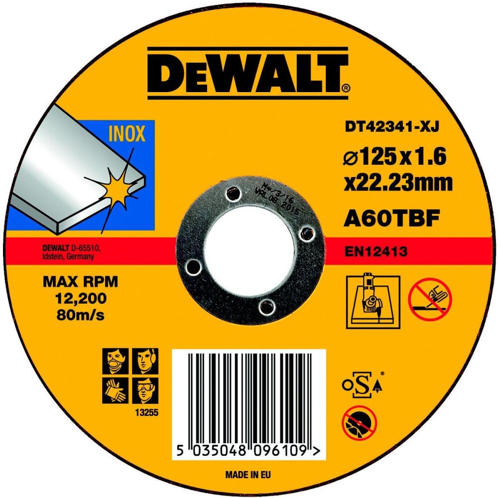 Круг отрезной по нержавеющей стали INOX 125x22.2x1.6мм тип 1 DEWALT DT42341