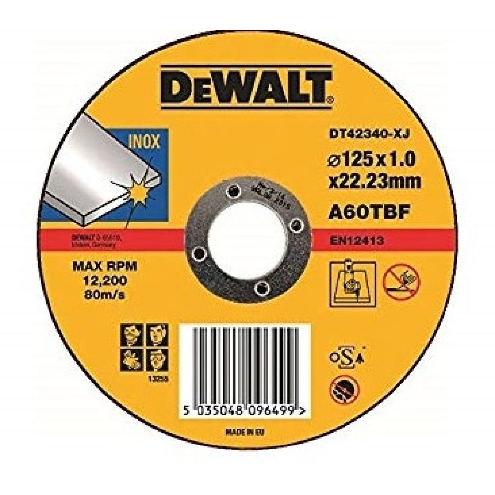 Круг отрезной по нержавеющей стали INOX 125x22.2x1мм тип 1 DEWALT DT42340