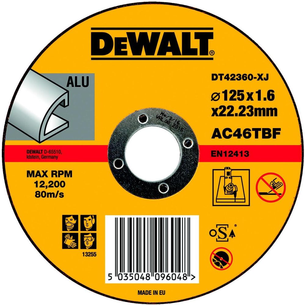 Круг отрезной по алюминию 125x22.2x1.6мм тип 1 DEWALT DT42360