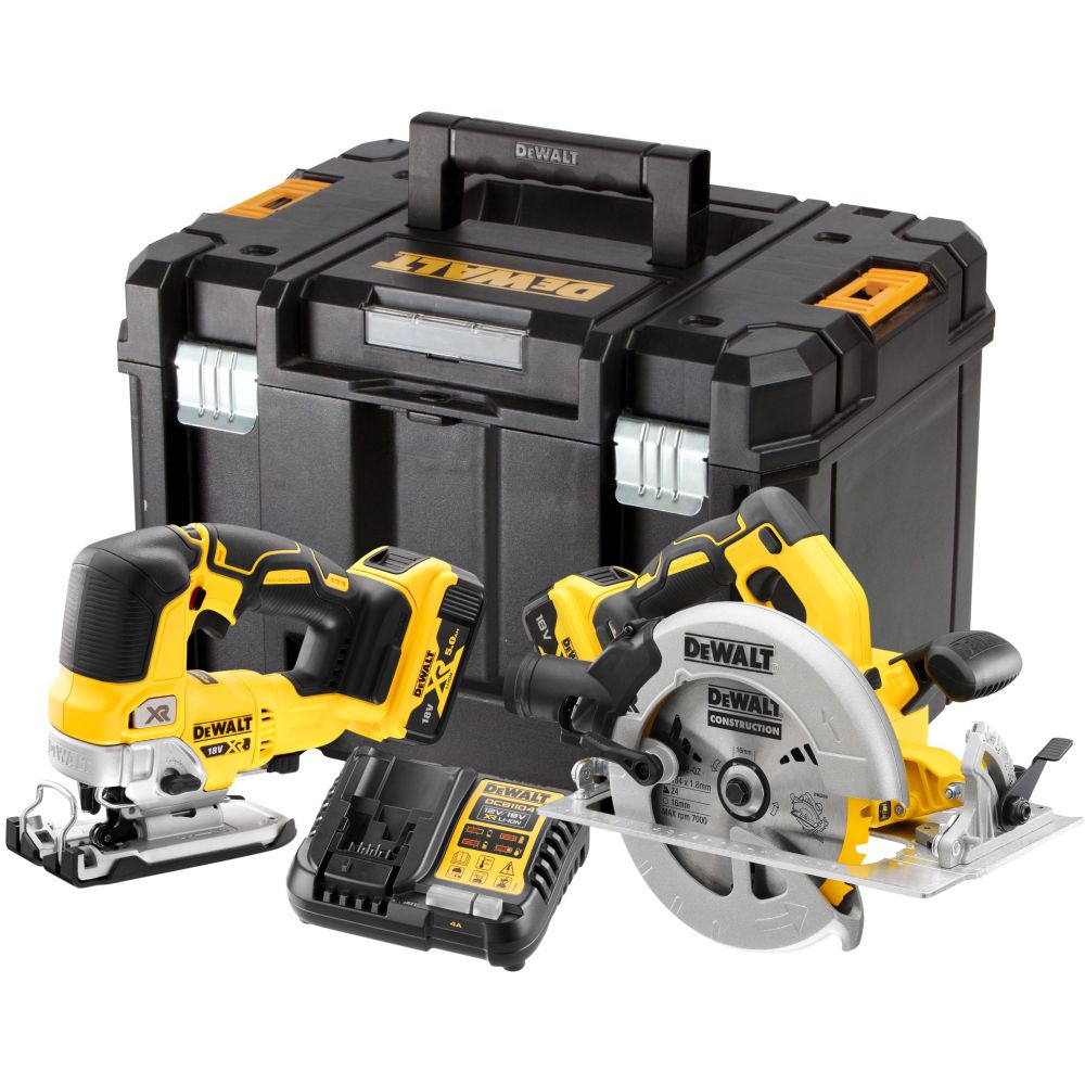 Аккумуляторный набор DEWALT DCK2012P2T, 18 В: дисковая пила DCS570 + лобзик DCS334, с 2 АКБ 5 Ач и ЗУ, в кейсе TSTAK (DCK2012P2T-QW)