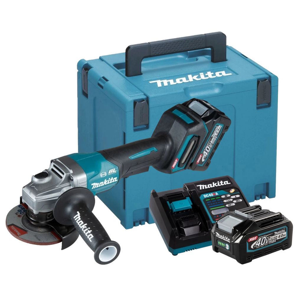 Аккумуляторная угловая шлифмашина Makita GA012GM201, 40 В, 115 мм, 8500 об/мин, с 2 АКБ 4 Ач и ЗУ, в кейсе MakPac