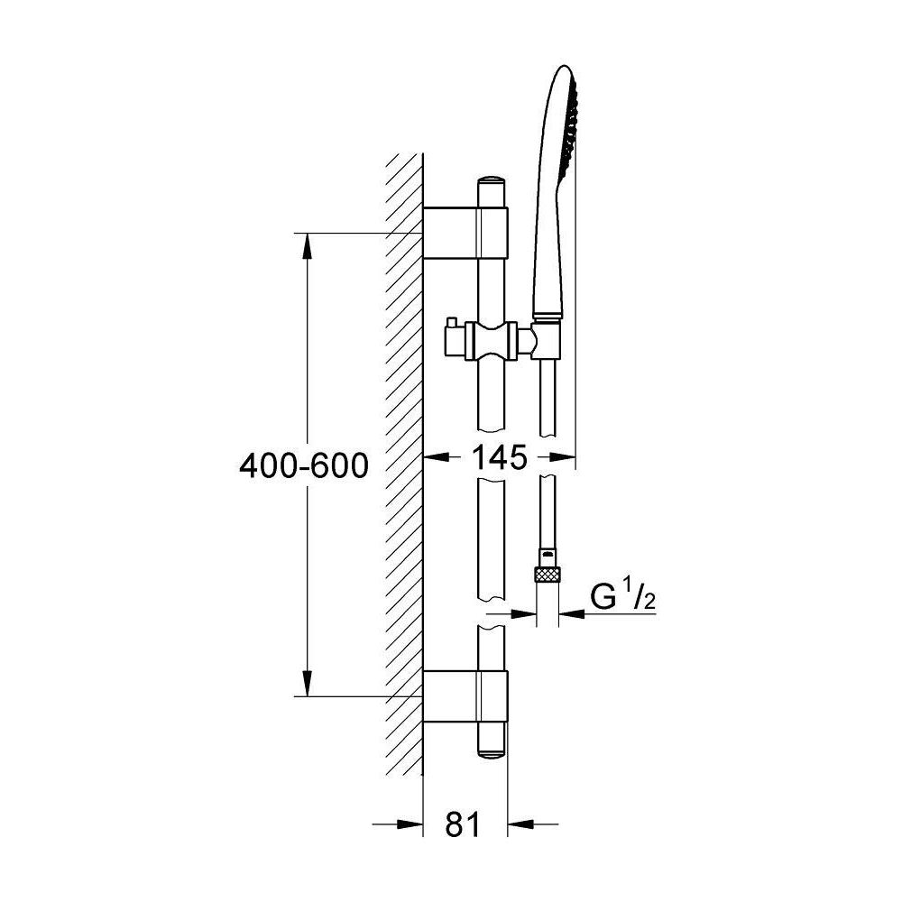 Душевой гарнитур GROHE Rainshower Solo 100, 1 режим струи, душевая штанга 600 мм, хром (27528000)
