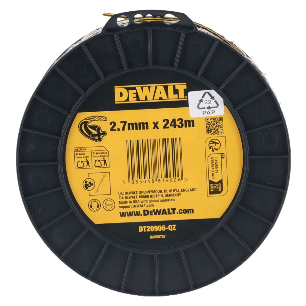 Леска для триммера DEWALT DT20906, витой квадрат, 2.7 мм, 243 м (DT20906-QZ)