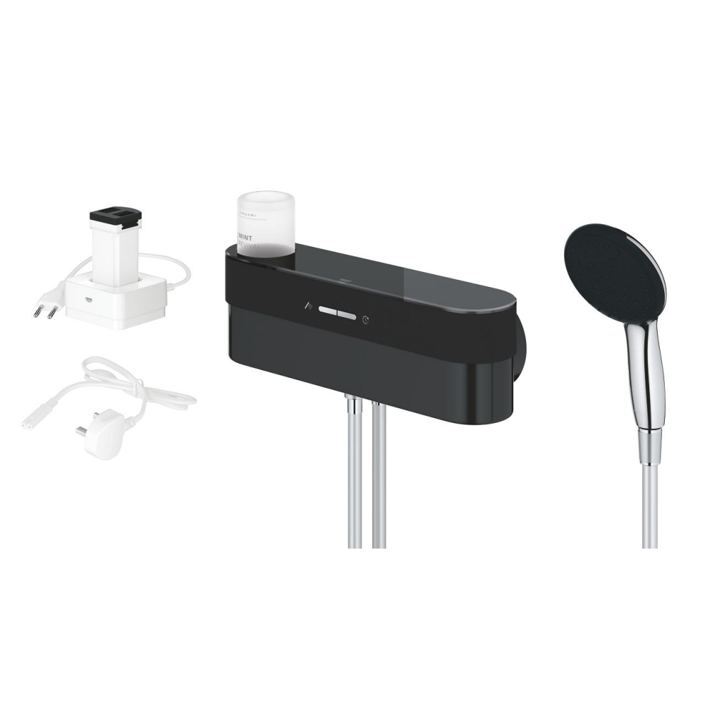 Душевой набор GROHE Purefoam, 2 режима, 1750 мм, 7,6 л/мин, хром/черный (1033670000)