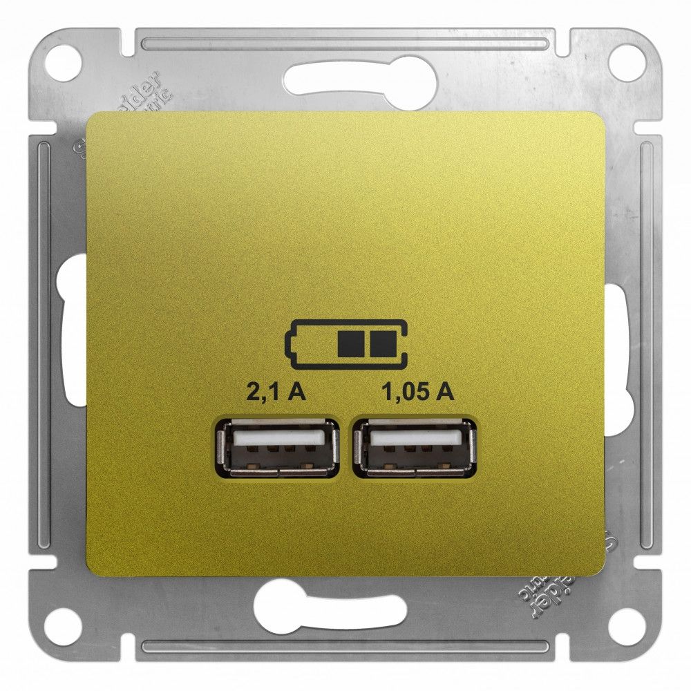 Розетка USB A+A 5В/2,1А 2х5В/1,05А механизм Systeme Electric (Schneider Electric) Glossa, фисташковый GSL001033