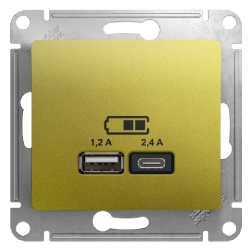 Розетка USB A+С 5В/2,4 А 2х5В/1,2А механизм Systeme Electric (Schneider Electric) Glossa, фисташковый GSL001039