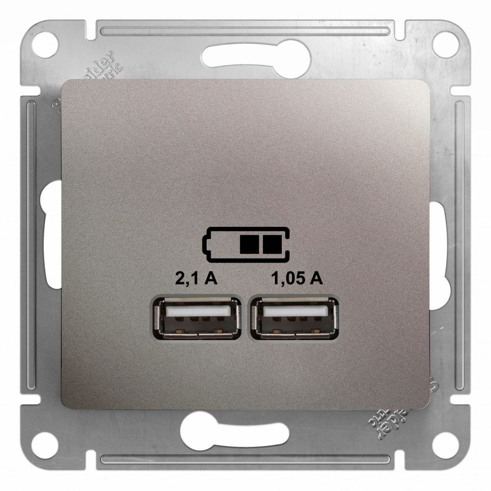Розетка USB A+A 5В/2,1А 2х5В/1,05А механизм Systeme Electric (Schneider Electric) Glossa, платина GSL001233