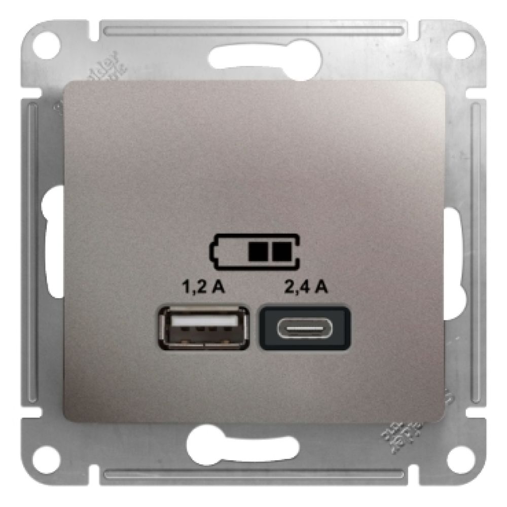 Розетка USB A+С 5В/2,4 А 2х5В/1,2А механизм Systeme Electric (Schneider Electric) Glossa, платина GSL001239