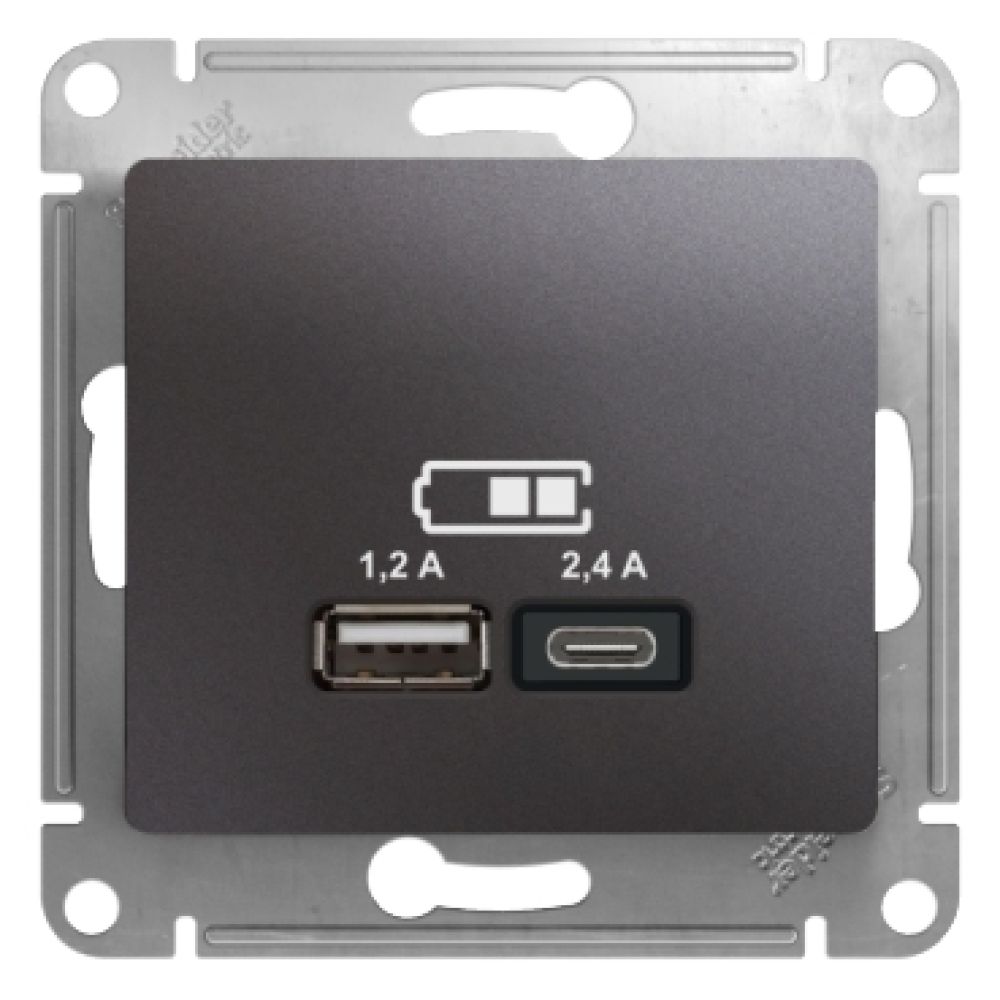 Розетка USB A+С 5В/2,4 А 2х5В/1,2А механизм Systeme Electric (Schneider Electric) Glossa, графит GSL001339