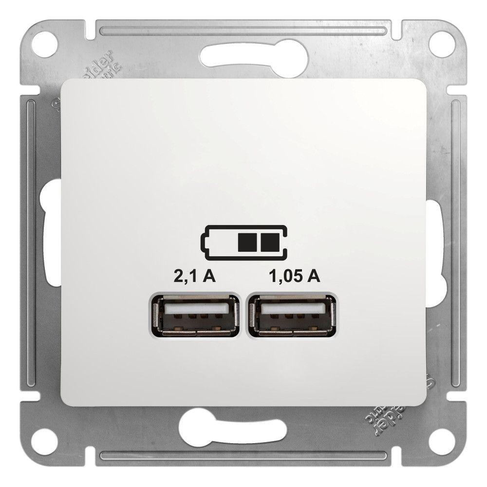 Розетка USB A+A 5В/2,1А 2х5В/1,05А механизм Systeme Electric (Schneider Electric) Glossa, белый GSL000133