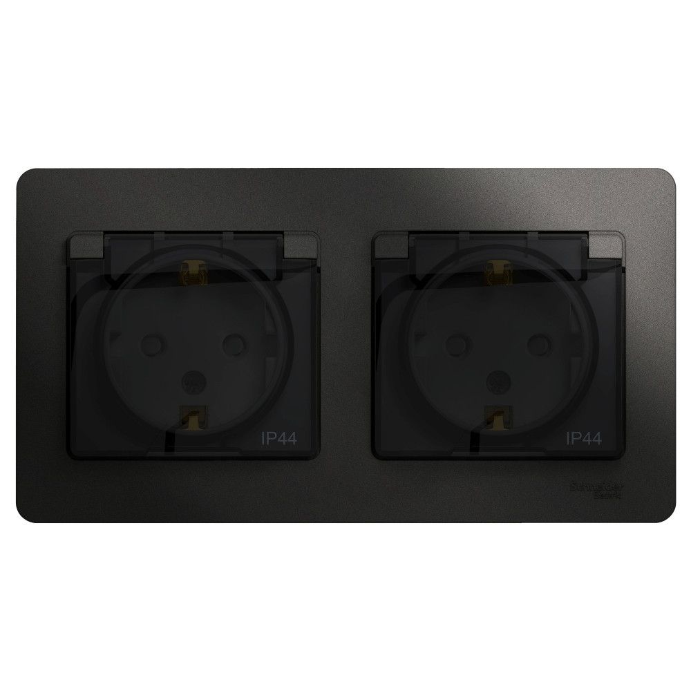 Розетка двойная с заземлением со шторками IP44 Systeme Electric (Schneider Electric) Glossa, антрацит GSL000747