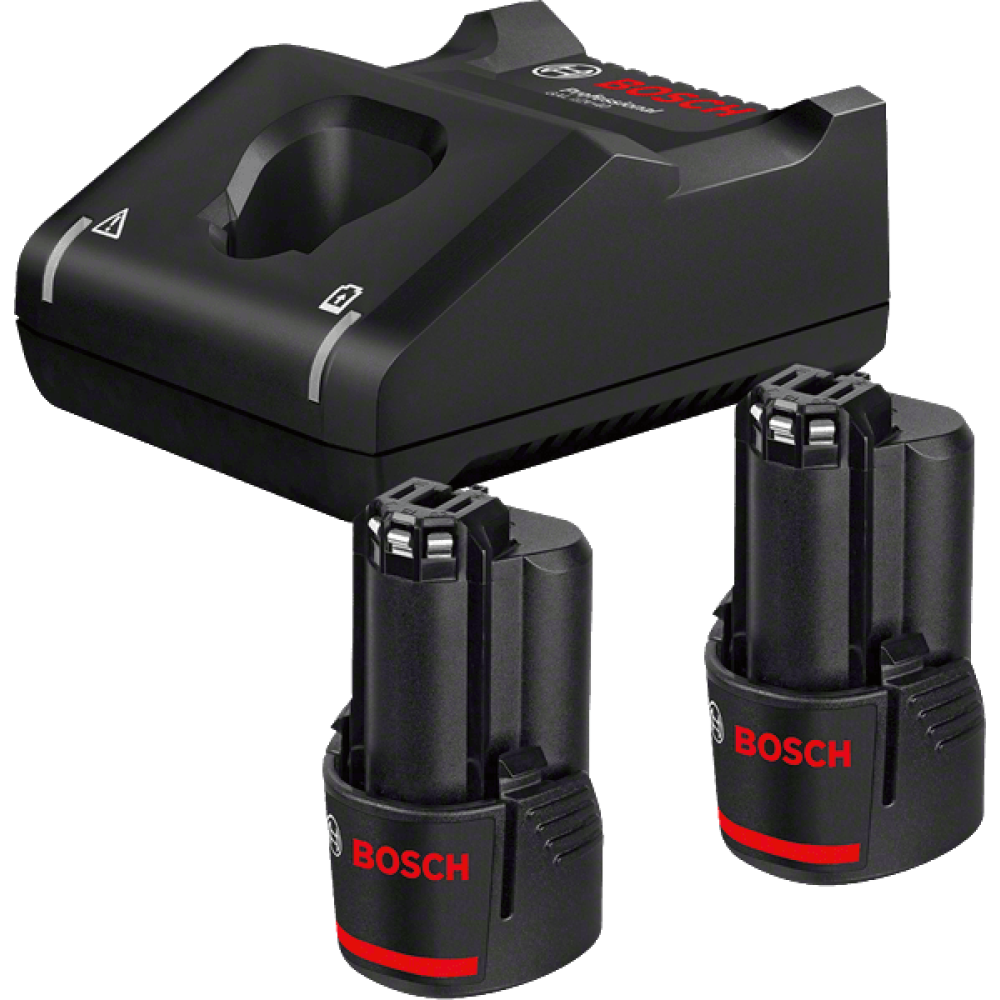 Набор Bosch: 2 аккумулятора GBA, Li-Ion, 12 B, 2 Ач и зарядное устройство GAL 12V-40 Professional, 12B, 4 A, 1600A019R8