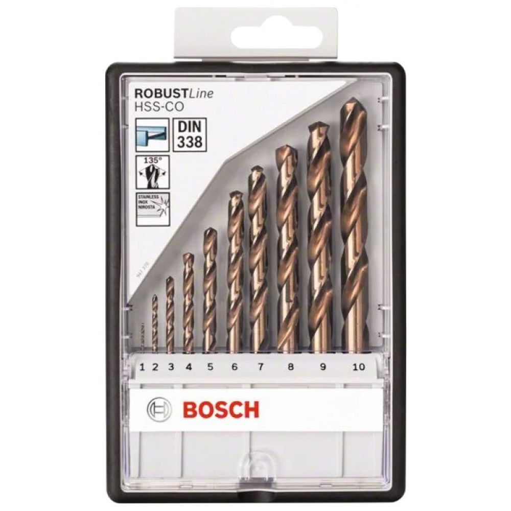 Набор из 10 сверл Bosch HSS-CO 1/2/3/4/5/6/7/8/9/10 (2607019925)