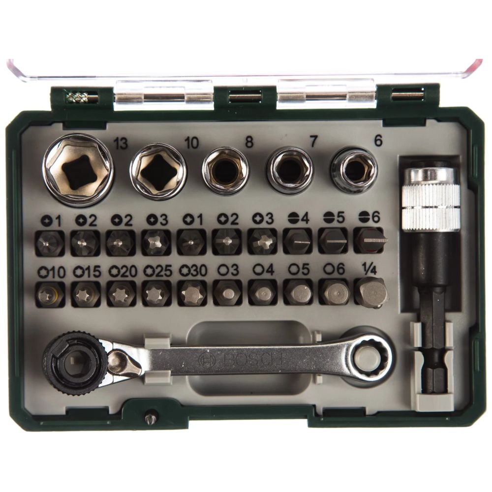 Набор бит и торцевых ключей с ключом-трещоткой Bosch Promoline (2607017160)