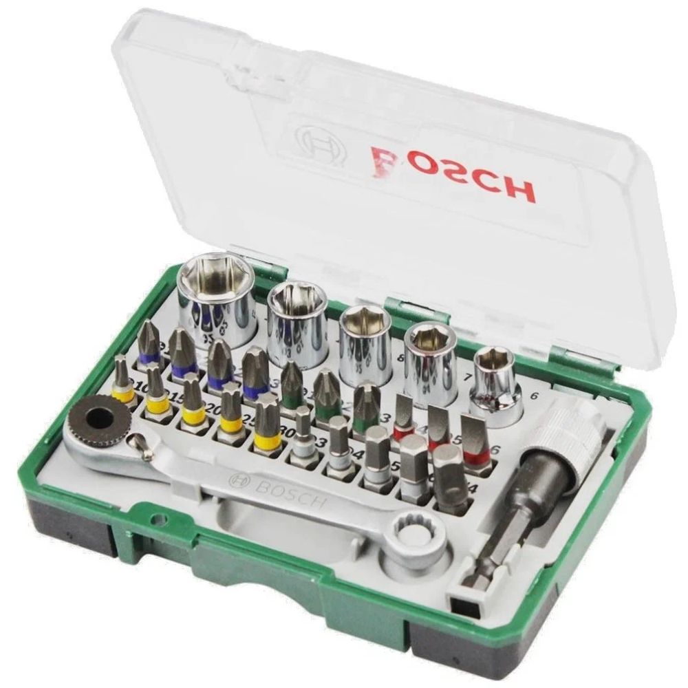 Набор бит и торцевых ключей с ключом-трещоткой Bosch Promoline (2607017160)