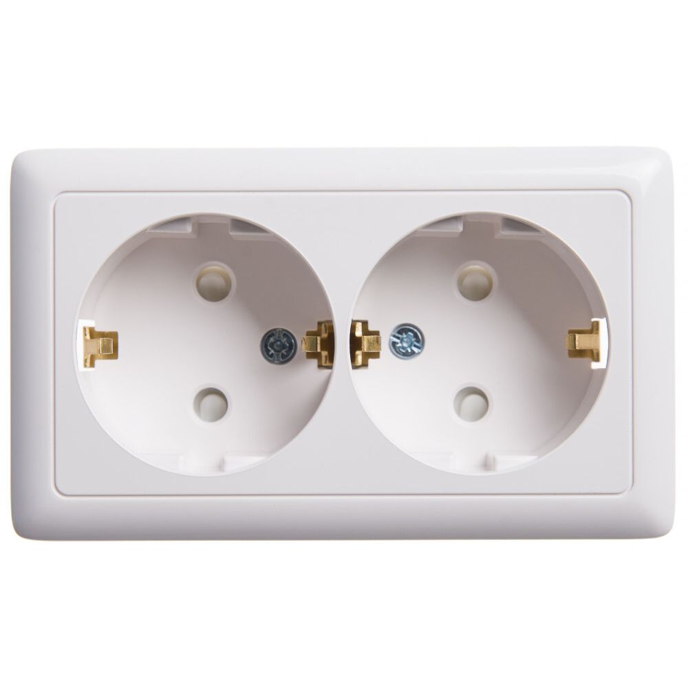 Розетка двойная с заземлением со шторками 16А Systeme Electric (Schneider Electric) Hit, белый RA16-239-B