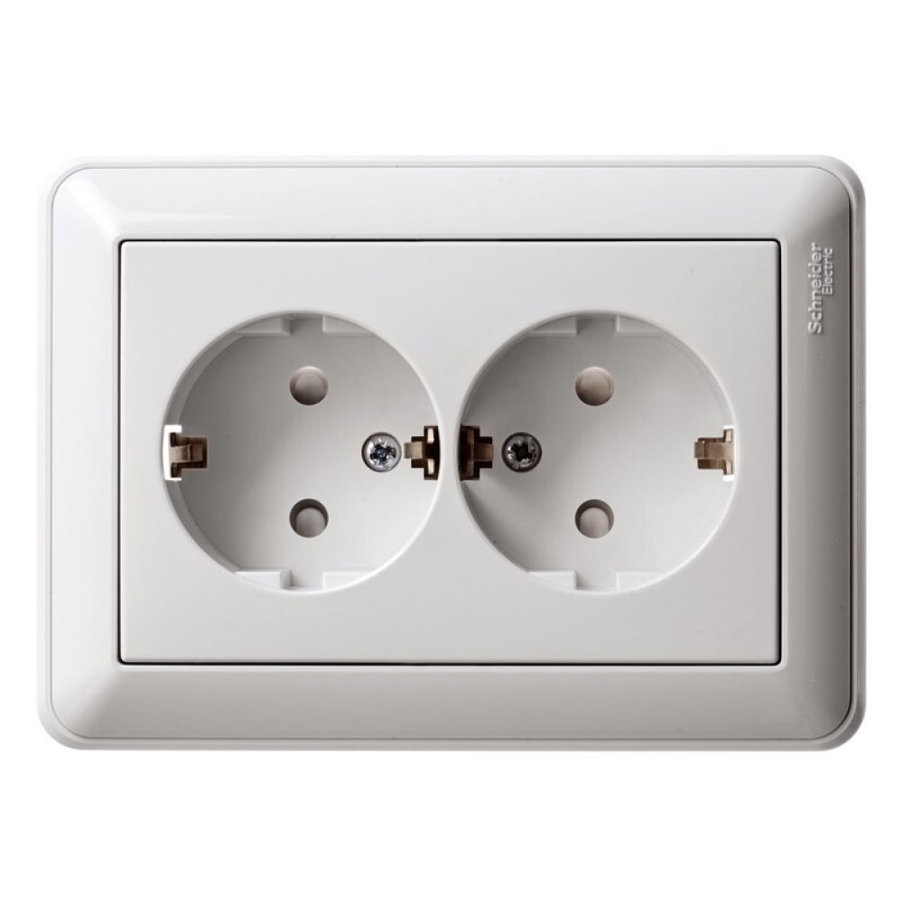 Розетка двойная без заземления со шторками 16А Systeme Electric (Schneider Electric) W59, белый RS16-254-18