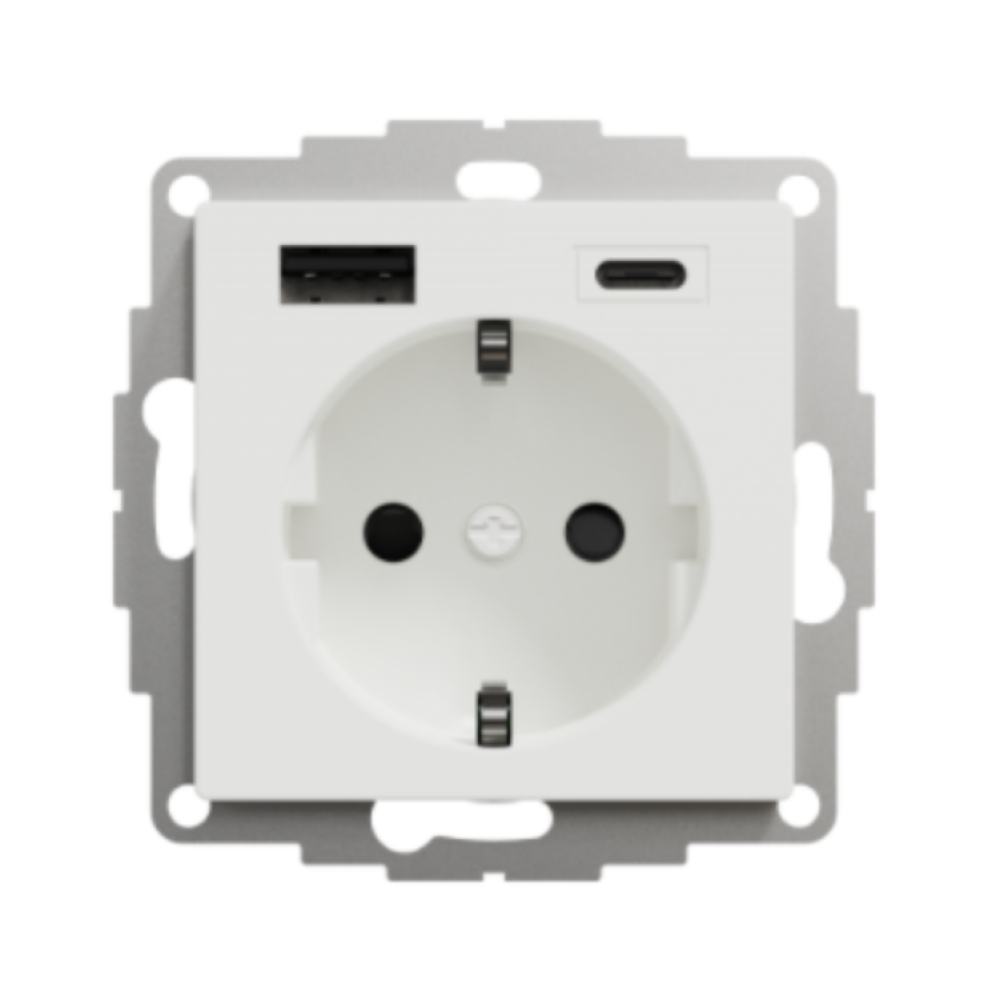 Розетка силовая 16А с 2 USB A+С, 3 A, Merten Systeme M Schneider Electric АКТИВНЫЙ БЕЛЫЙ MTN2367-0325