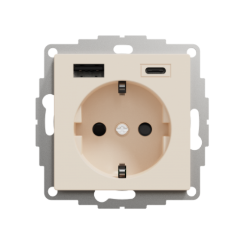 Розетка силовая 16А с 2 USB A+С, 3 A, Merten Systeme M Schneider Electric БЕЖЕВЫЙ MTN2367-0344