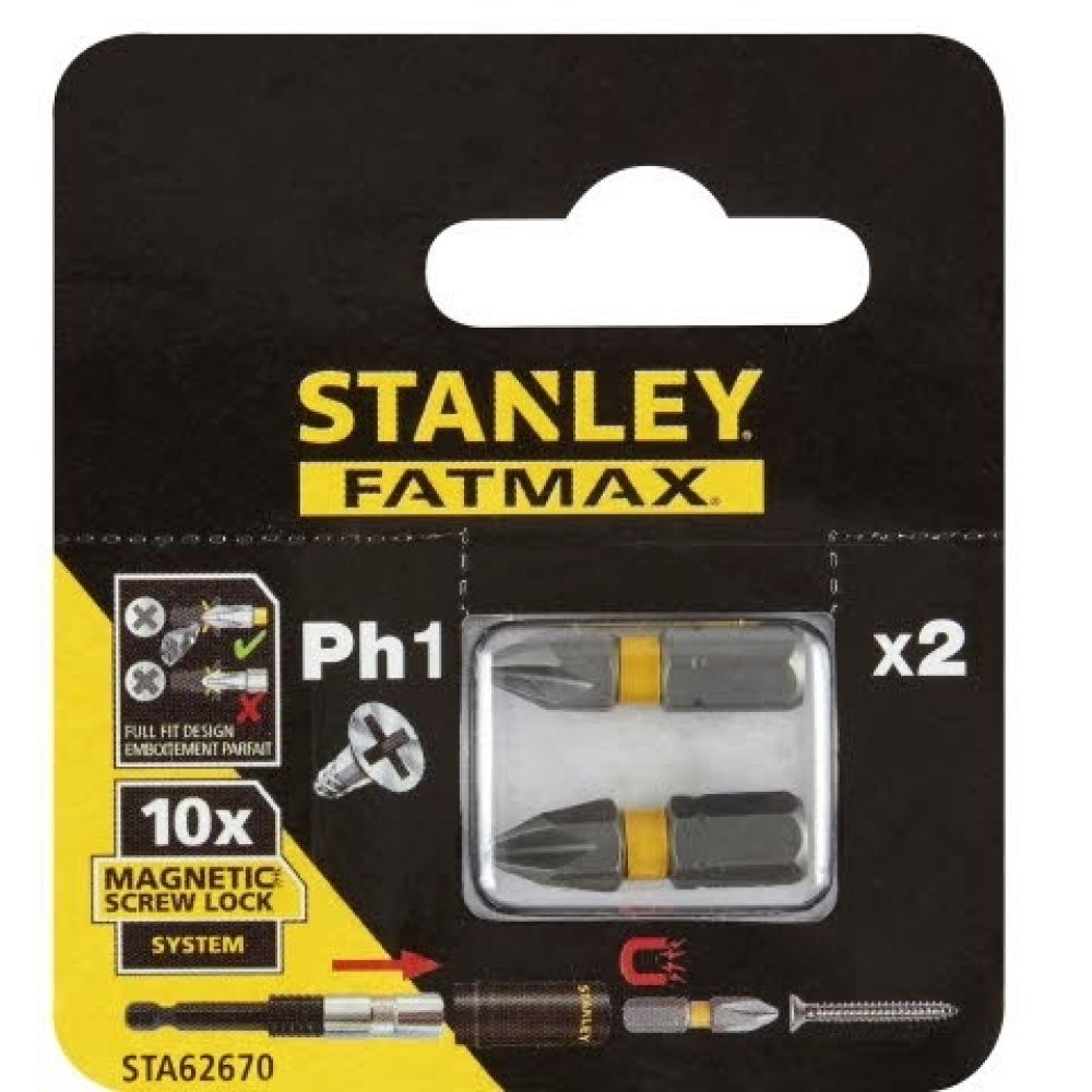 Набор бит FatMax Magnetic Screw Lock STANLEY STA62670, PH1х25 мм, 2 шт