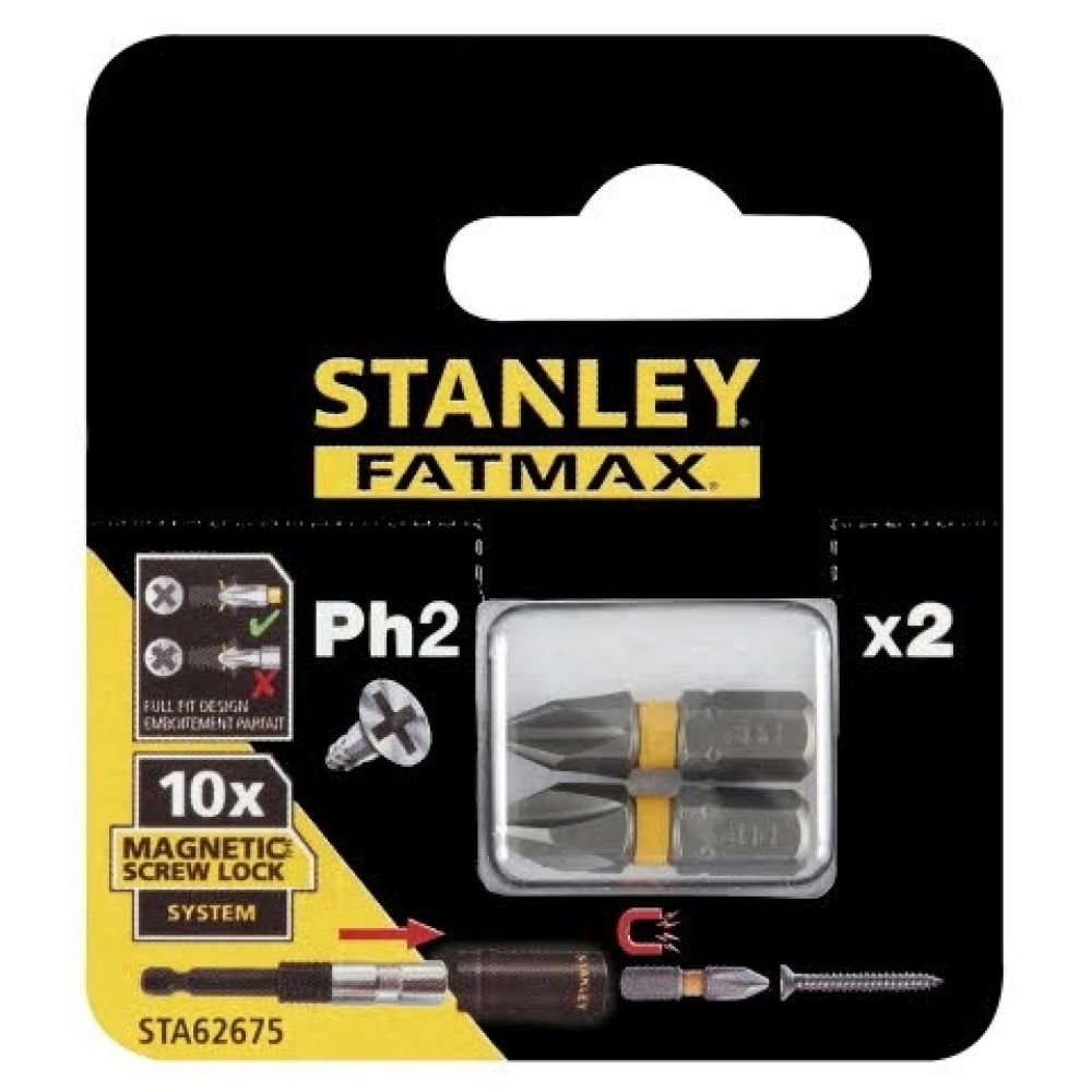 Набор бит FatMax Magnetic Screw Lock STANLEY STA62675, PH2х25 мм, 2 шт