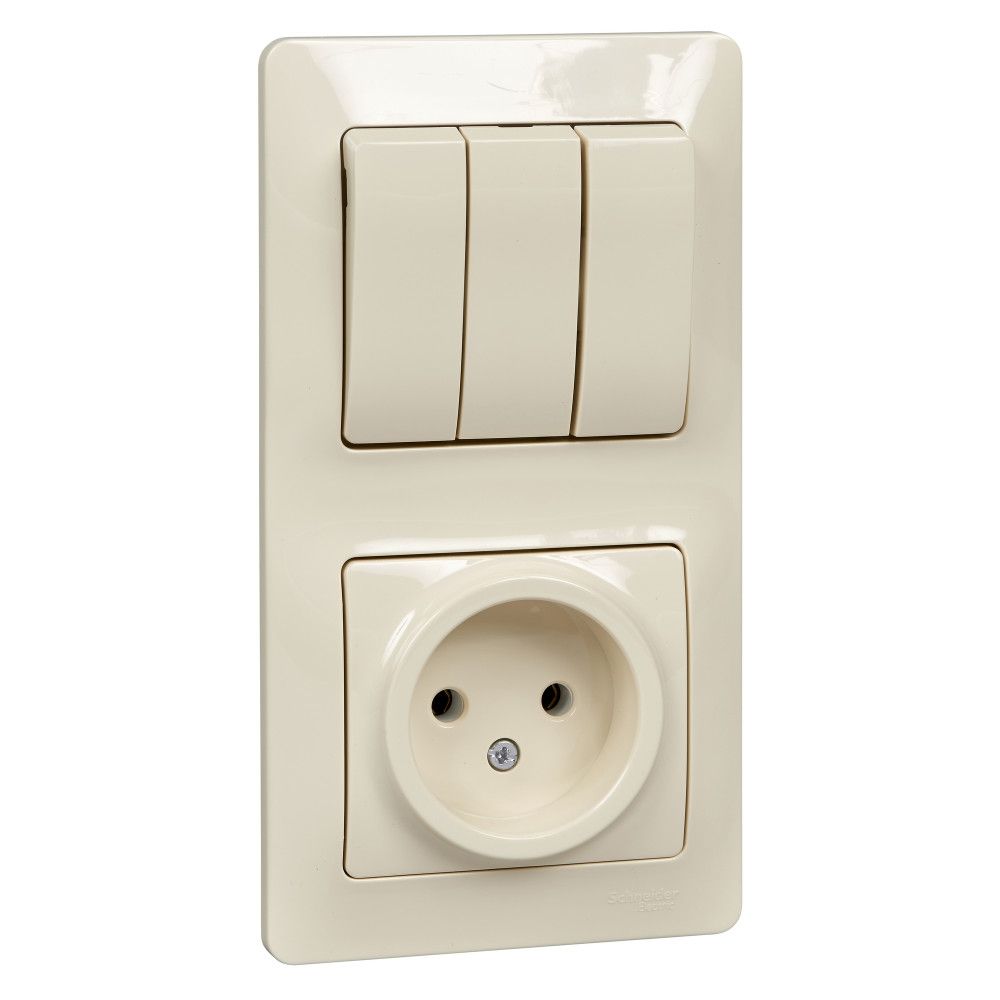 Блок: розетка, выключатель 3-клавишный Systeme Electric (Schneider Electric) Glossa, бежевый GSL000276