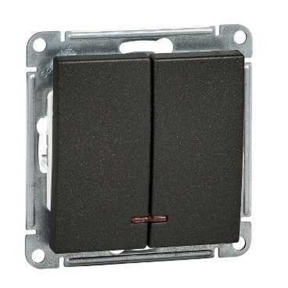 Выключатель 2-клавишный с подсветкой Systeme Electric (Schneider Electric) W59, черный бархат VS510-251-6-86