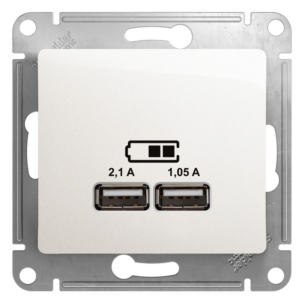 Розетка USB A+A 5В/2,1А 2х5В/1,05А Systeme Electric (Schneider Electric) Glossa, перламутр GSL000633