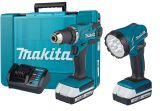 Аккумуляторная дрель-шуруповерт Makita DF457DWLE, с фонарем, 2 АКБ 1.5 Ач и ЗУ, в кейсе