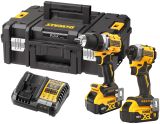 Аккумуляторный набор DEWALT DCK2051P2T, 18 В: дрель-шуруповерт DCD800 + шуруповерт DCF850, с 2 АКБ 5 Ач и ЗУ, в кейсе TSTAK