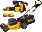 Аккумуляторный набор садовой техники DEWALT, 18 В: цепная пила DCM565 + газонокосилка DCMW564, с 2 АКБ 5 Ач и ЗУ