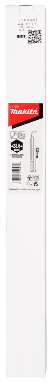 Долото пикообразное с буртиком Makita 510 мм, шестигранник 28, 6, D-17675