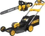 Аккумуляторный набор садовой техники DEWALT, 54 В: цепная пила DCMCS575 + газонокосилка DCMWSP550, с АКБ 3 Ач и ЗУ