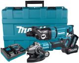 Аккумуляторный набор Makita, 40 В: перфоратор HR007 + угловая шлифмашина GA038, с 2 АКБ 5 Ач и ЗУ, в кейсе