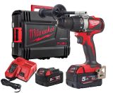 Аккумуляторная дрель-шуруповерт Milwaukee M18 BLDD2-502X, 18 В, 82 Нм, 1800 об/мин, с 2 АКБ 5 Ач и ЗУ, в кейсе, 4933464515