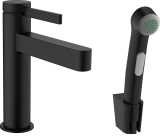 Смеситель для раковины hansgrohe Finoris 110 со сливным гарнитуром и гигиеническим душем 76210670, матовый черный