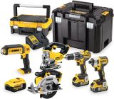 Аккумуляторный набор DEWALT DCK551P3T, 18 В: дрель + шуруповерт + пила + лобзик + фонарь, с 3 АКБ 5 Ач и ЗУ, в 2 кейсах TSTAK