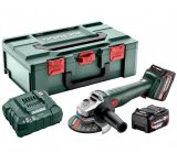 Аккумуляторная угловая шлифмашина Metabo W 18 L 9-125 Quick, 18 В, 125 мм, 8500 об/мин, c 2 АКБ 5.2 Ач и ЗУ, в кейсе, 602249650