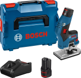 Аккумуляторный кромочный фрезер Bosch POF GKF 12V-8, 12 В, 13000 об/мин, c 2 АКБ 3 Ач из ЗУ, в кейсе, 06016B0000