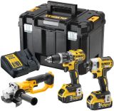 Аккумуляторный набор DEWALT DCK383P2T, 18 В: дрель-шуруповерт DCD796 + шуруповерт DCF887 + УШМ DCG412, с 2 АКБ 5 Ач и ЗУ, в кейсе TSTAK