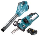 Аккумуляторный набор садовой техники Makita, 18 В: цепная пила DUC353 + воздуходув DUB362, с 2 АКБ 5 Ач и ЗУ